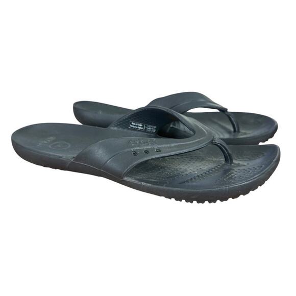 Crocs Kadee II Black Flip Flops Sandals Thongs Shoes Rubber Comfort Slip On sz 7 - Picture 1 of 14